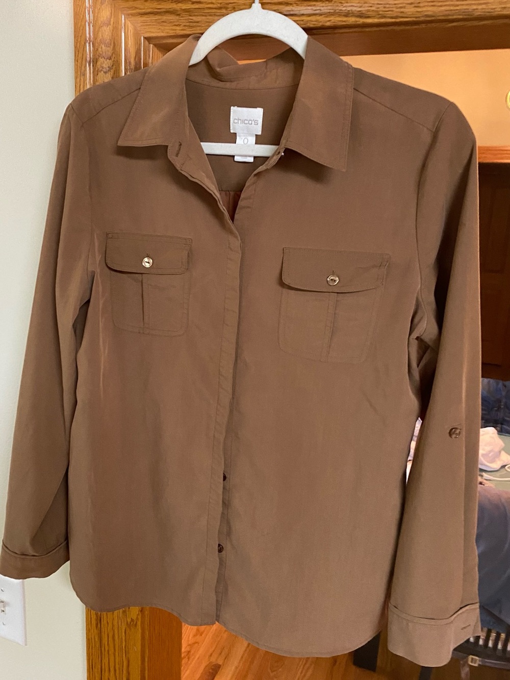 Chico's Chocolate Brown Long-Sleeve Button Shirt